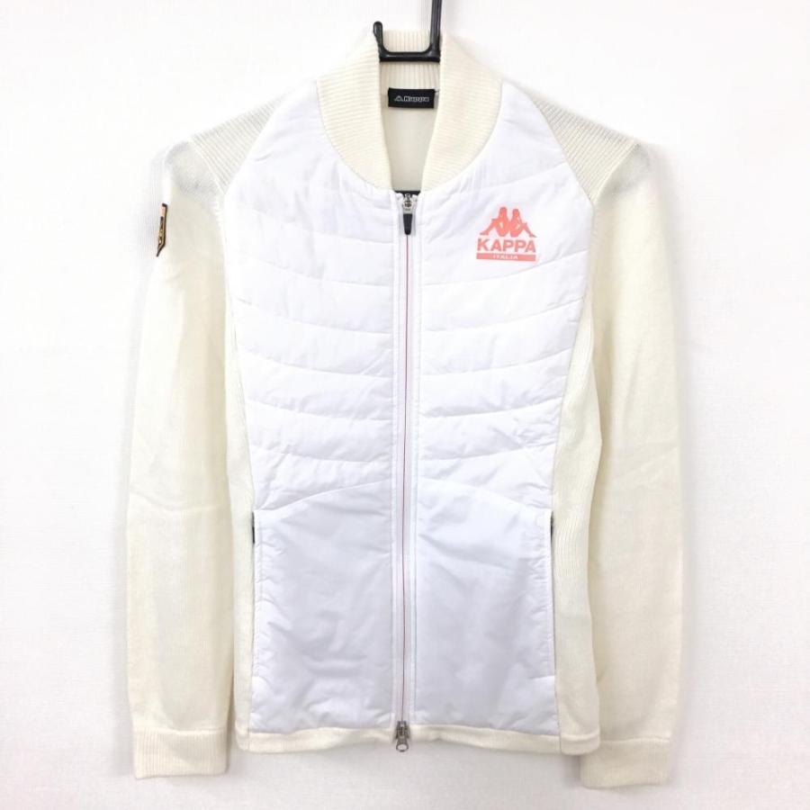 100 品質保証 美品 Kappa カッパ 異素材ニットブルゾン 白 オレンジ 前面中綿 レディース L ゴルフウェア