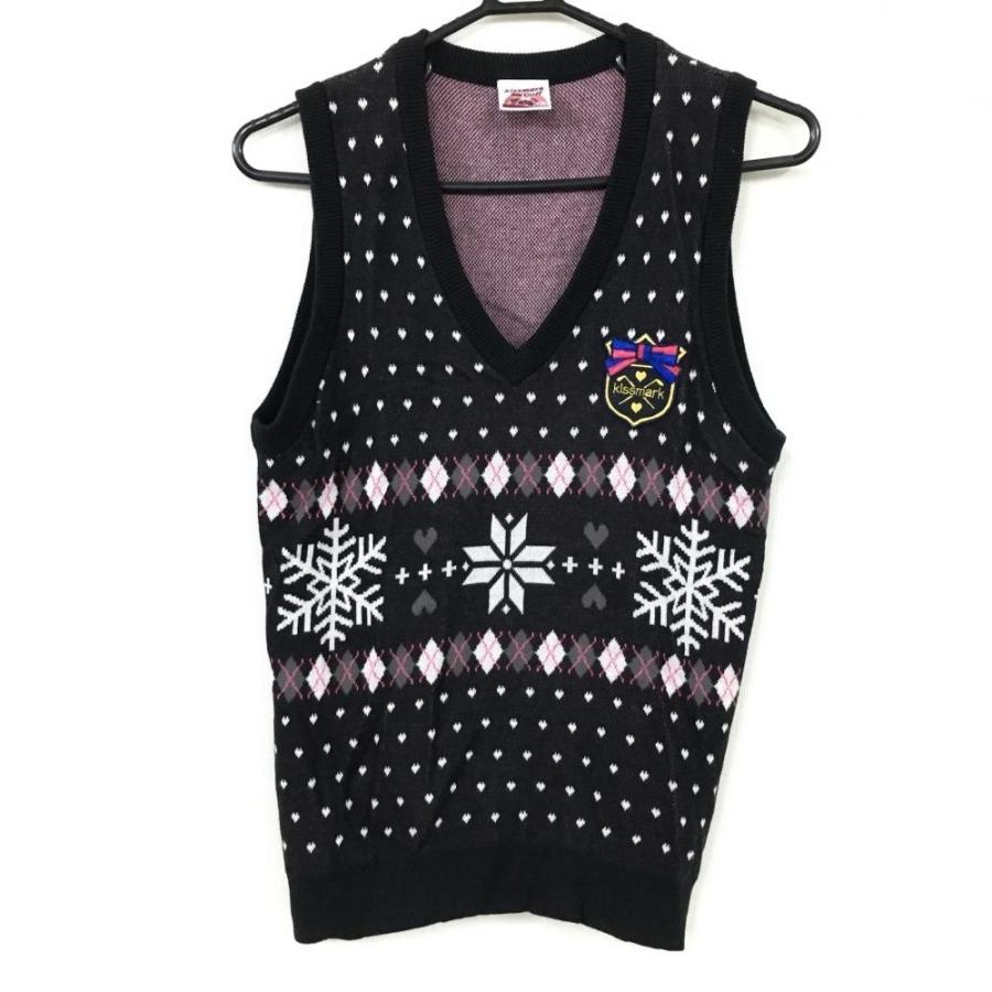 10 Off価格 美品 Kissmark キスマーク ニットベスト 黒 白 アーガイル ハート 総柄 綿100 Vネック ワッペン レディース L ゴルフウェア 1 レオナード 通販 Yahoo ショッピング