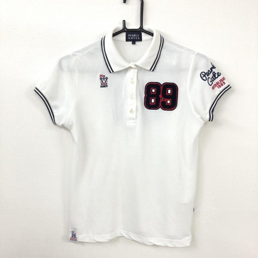 美品/パーリーゲイツ　ポロシャツ　ワッペン　プリント　スポーツ　ホワイト　4 ☆30%OFF価格☆PEARLEY GATES パーリーゲイツ 半袖ポロシャツ 白
