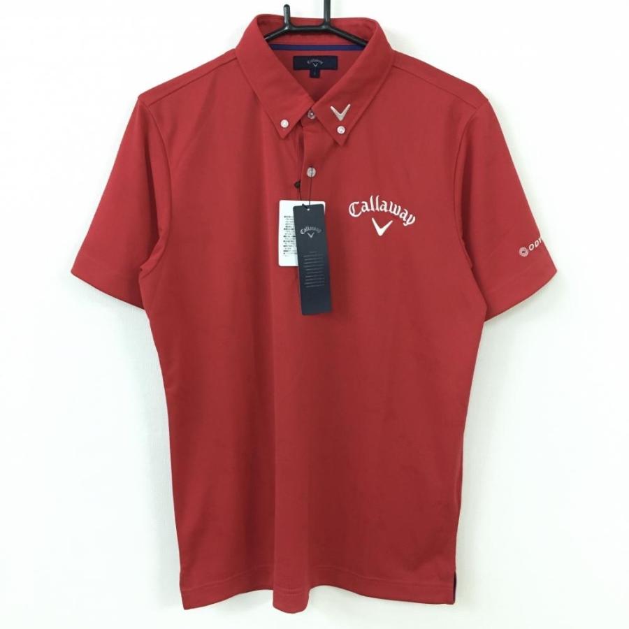 新品】Callaway キャロウェイ 半袖ポロシャツ レッド 総柄 ボタン
