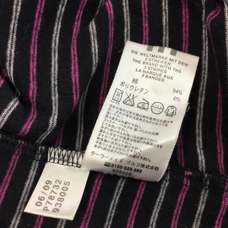 adidas アディダス 長袖ハイネックシャツ 黒×白×ピンク ボーダー  