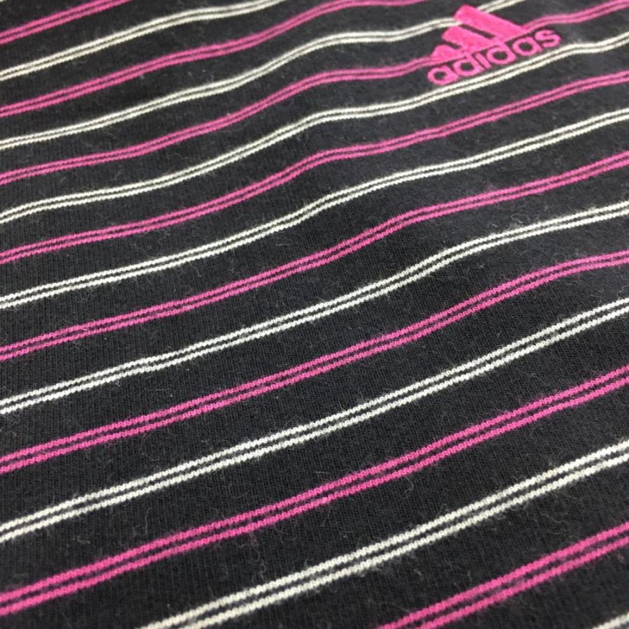 adidas アディダス 長袖ハイネックシャツ 黒×白×ピンク ボーダー  