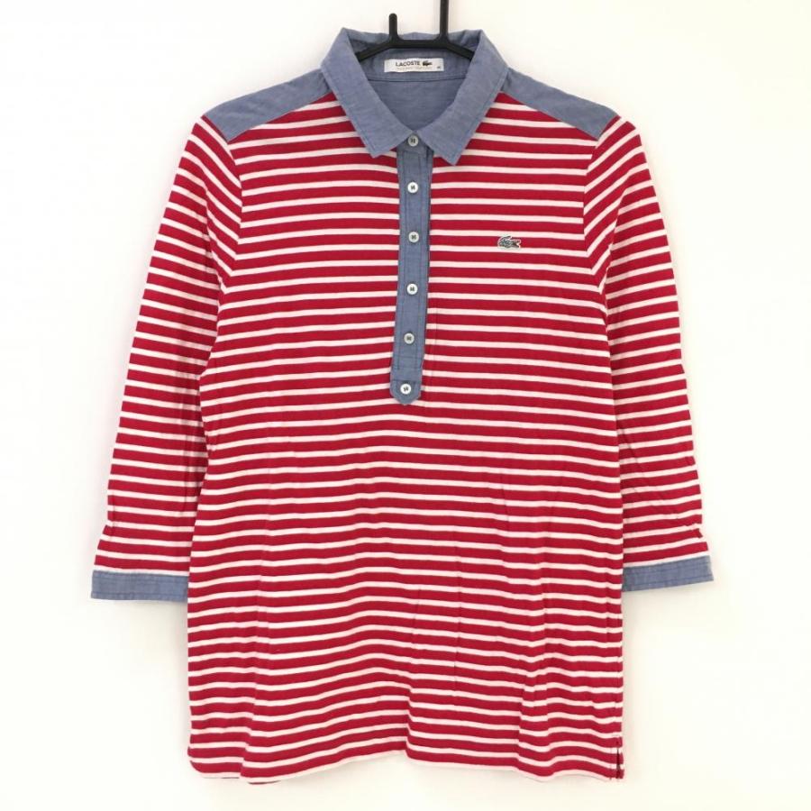 LACOSTE ラコステ 長袖ポロシャツ レッド×白 ボーダー 綿100