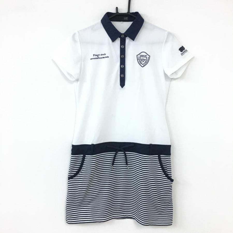 10 Off価格 23区 23区スポーツ 半袖ポロワンピース 白 ネイビー スカート部ボーダー マンギラオゴルフクラブ レディース S M ゴルフウェア 1 レオナード 通販 Yahoo ショッピング