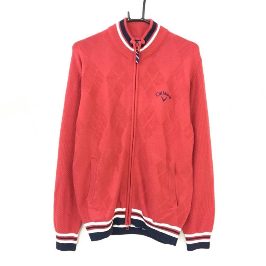 【早い者勝ち‼️】新品 キャロウェイ メンズ ニットジャケット M 総柄 レッド CALLAWAY キャロウェイ ジップ ニット ジャケット レッド系 サイズ：M