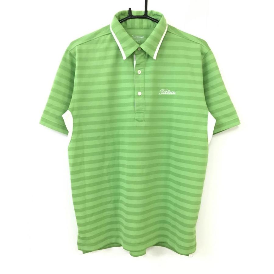 お値下げ⭐️半額　AGATTO ゴルフ用ポロシャツ ライムグリーン　夏　半袖　Ｌ 美品)TITLEIST タイトリスト 半袖ポロシャツ ライトグリーン ボーダー