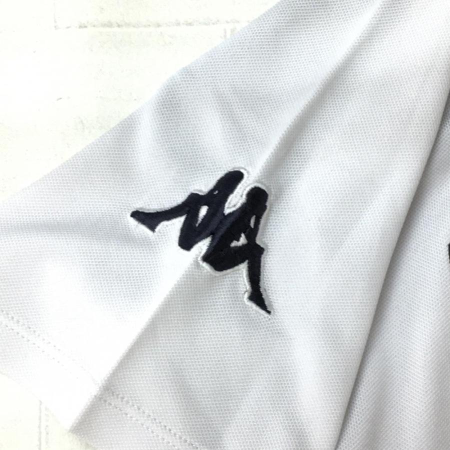 カッパ 半袖ポロシャツ 白×黒 ITALIAプリント ロゴ刺しゅう レディース