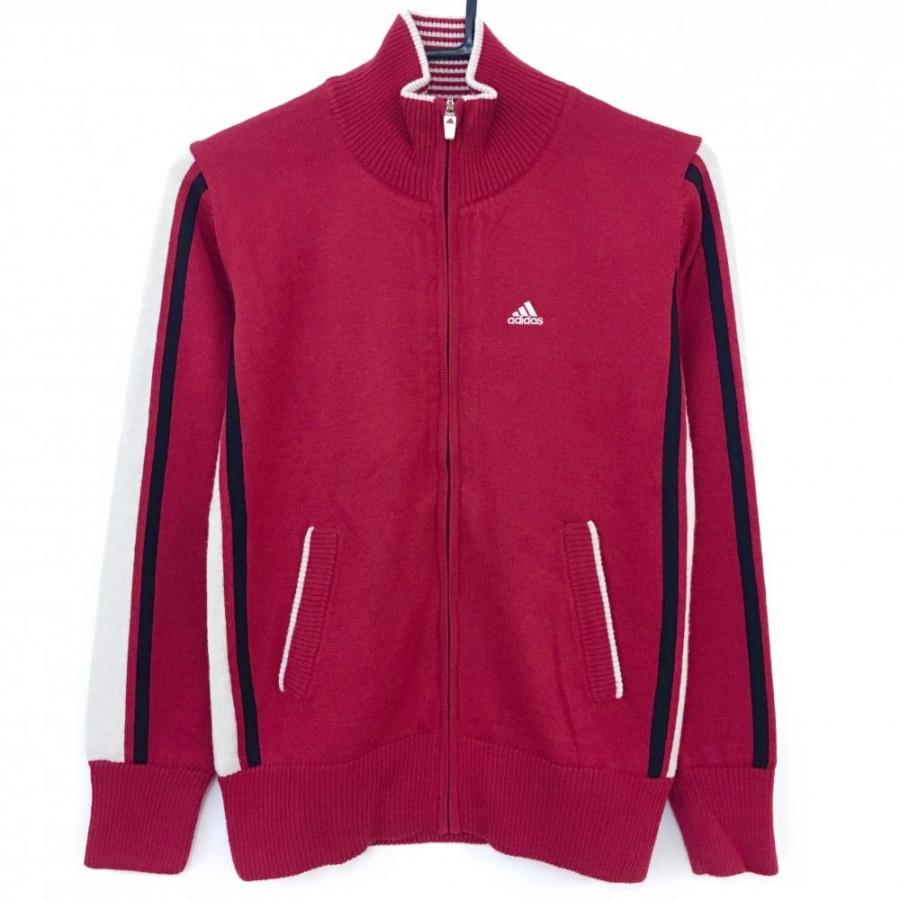 adidas（アディダス） ニットブルゾン レッド×白×黒 裏地付き ウール混