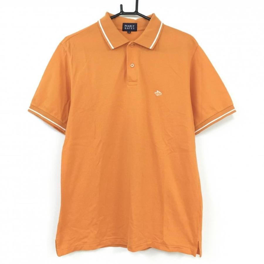 パーリーゲイツ 半袖ポロシャツ オレンジ×白 メンズ 5(L) ゴルフウェア