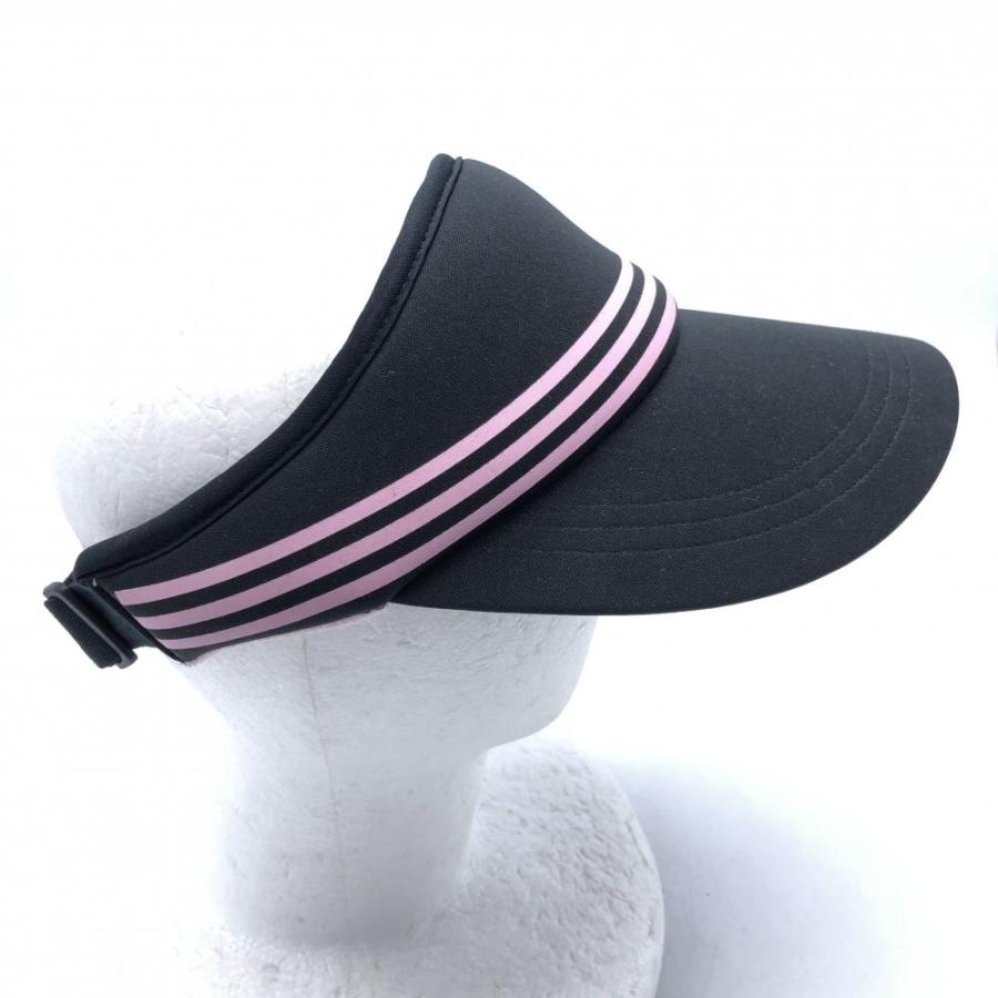 Adidas アディダス サンバイザー 黒 ロゴプリント 3本ライン Osfz 54 57cm フリーサイズ ゴルフウェア 納得できる割引