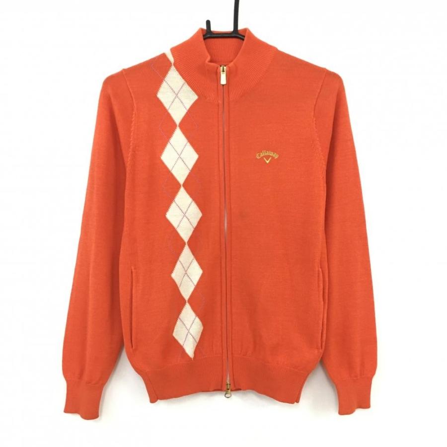 キャロウェイ ニットジャケット ブルゾン オレンジ×白 一部アーガイル柄 レディース M ゴルフウェア Callaway (美品)/40%OFF価格 :1-240001071532:レオナード 通販 CALLAWAY キャロウェイ ウール混 ニット ジップパーカー サイズ M