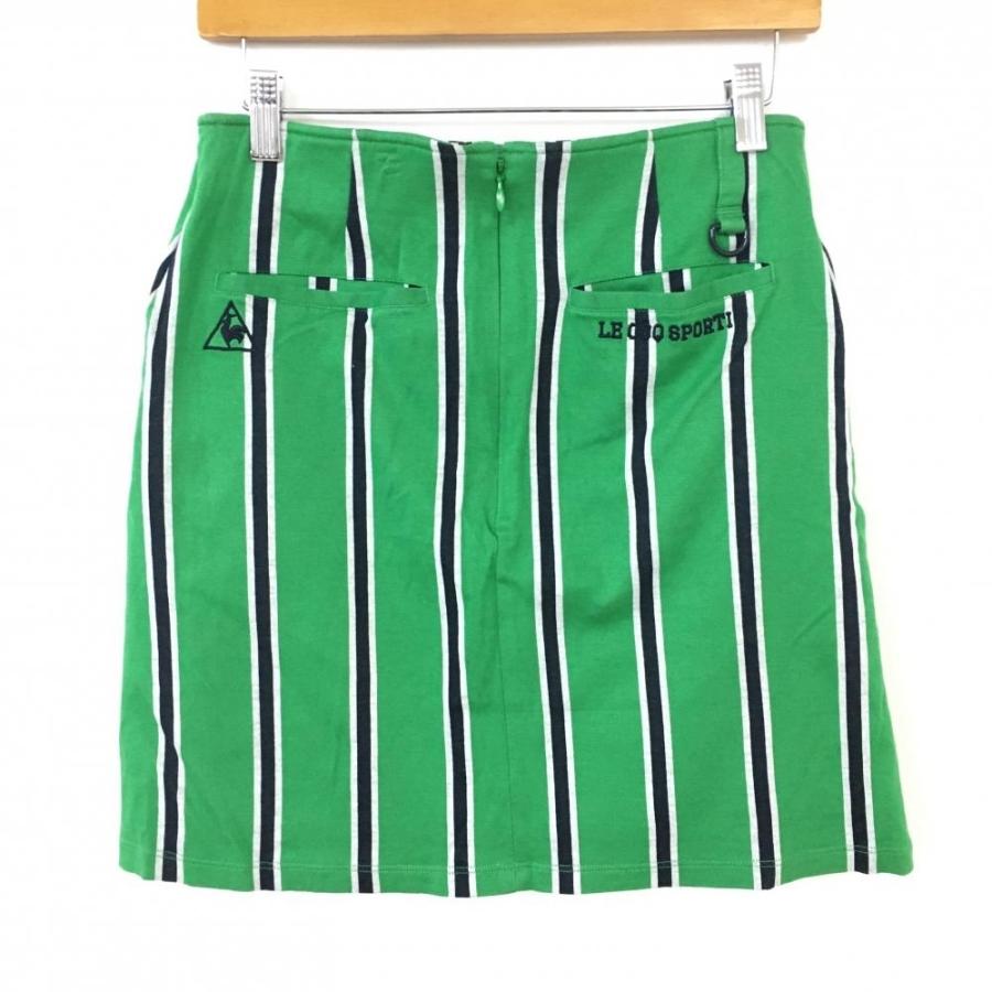 ファッションデザイナー Off価格 超美品 Le Coq Sportif ルコック スカート グリーン 白 ストライプ 裏地付 総柄 レディース 11 ｌ ゴルフウェア Cisama Sc Gov Br