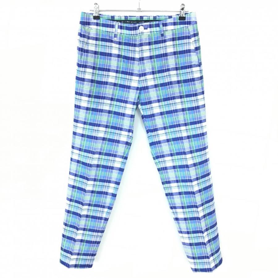 50%OFF価格／(超美品)23区 23区ゴルフ パンツ ブルー×白 チェック 総柄