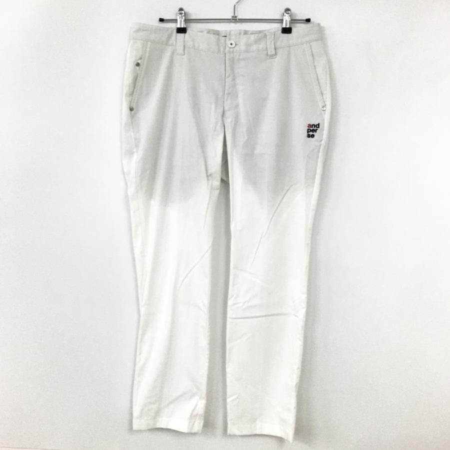 and per se アンパスィ 裏地付パンツ 白 ロゴ刺しゅう シンプル メンズ