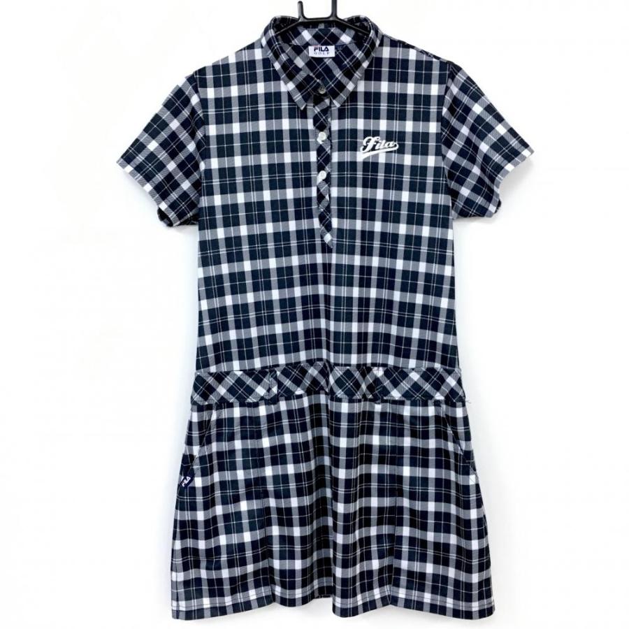 FILA　GOLF　ウェア　ワンピース　ポロシャツ　チェック　半袖　ビビット 超美品】FILA GOLF フィラゴルフ 半袖ポロワンピース 黒×白 チェック