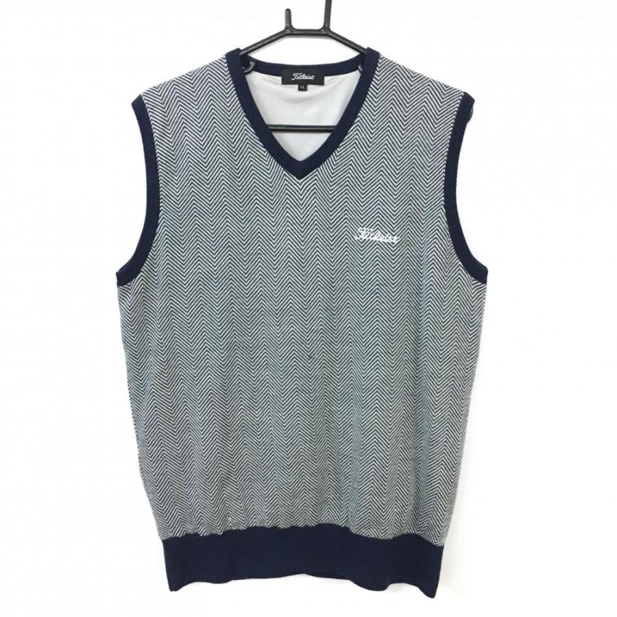 Titleist メンズ ベスト ゴルフウェア　ネイビー/ホワイト ☆10%OFF価格☆TITLEIST タイトリスト ニットベスト ネイビー×白