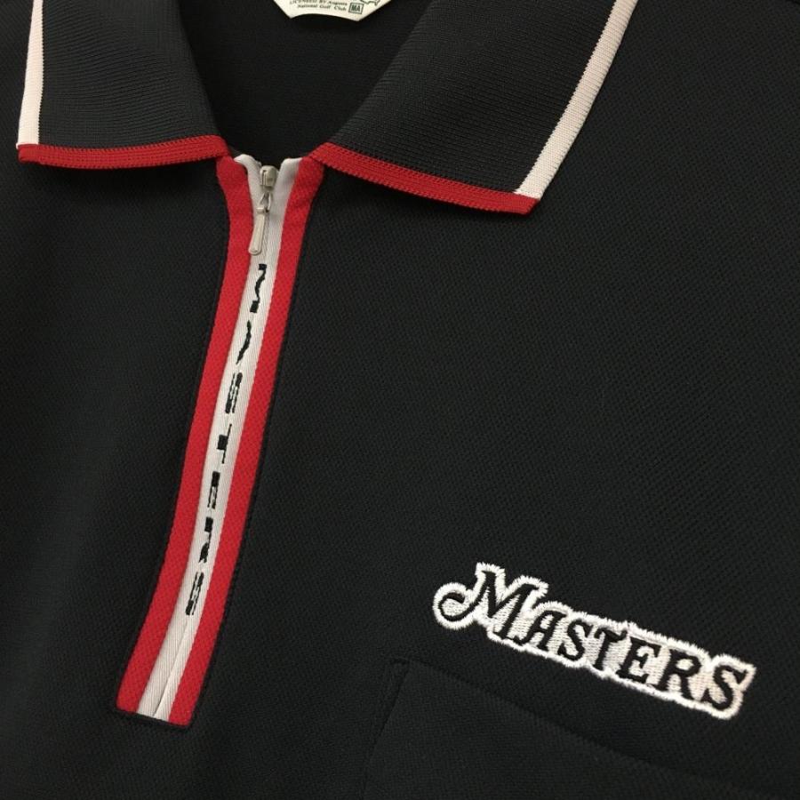マスターズ 半袖ポロシャツ 黒×レッド 胸ポケット ハーフジップ