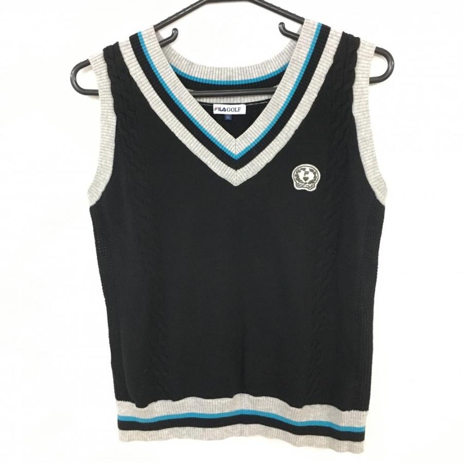 FILA（フィラ） フィラゴルフ ニットベスト 黒×ライトグレー Vネック 