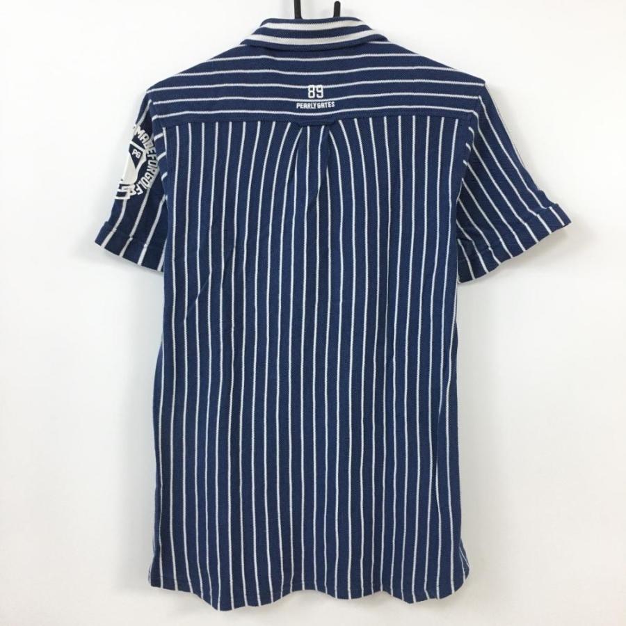 PEARLY GATES - 【美品】パーリーゲイツ 半袖ポロシャツ ネイビー系×ピンク ストライプ ボタンダウン コットン100％ メンズ 5(L) ゴルフウェア PEARLY GATES PEARLY GATES パーリーゲイツ 半袖ポロシャツ ネイビー×白