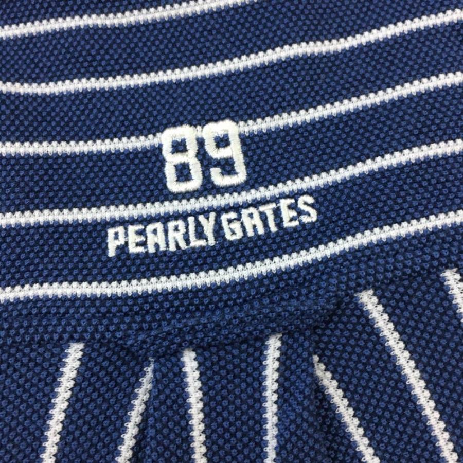 PEARLY GATES - 【美品】パーリーゲイツ 半袖ポロシャツ ネイビー系×ピンク ストライプ ボタンダウン コットン100％ メンズ 5(L) ゴルフウェア PEARLY GATES PEARLY GATES パーリーゲイツ 半袖ポロシャツ ダークネイビー×白