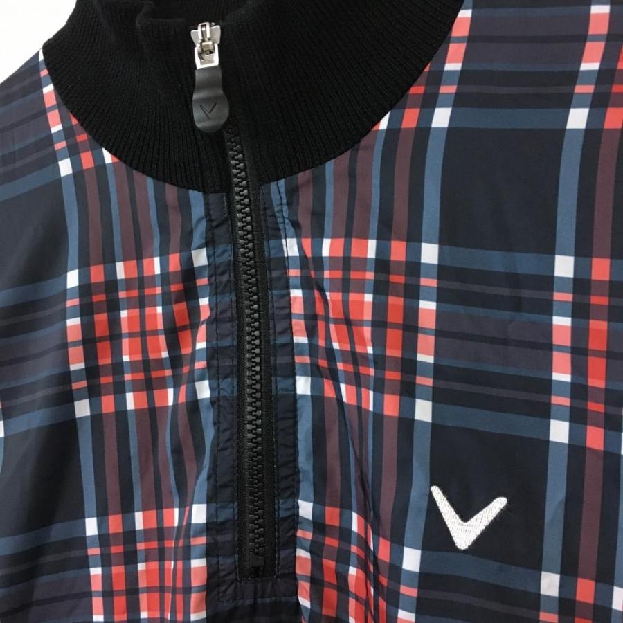 サイズ：L CALLAWAY キャロウェイ レッドレーベル 裏地付 ニット ジップジャケット チェック柄 ブラック系 [240101423966] ゴルフウェア メンズ ストスト CALLAWAY キャロウェイ レッドレーベル 裏地付 ニット ジップ