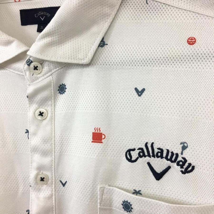40%OFF価格／Callaway キャロウェイ 半袖ポロシャツ 白×ネイビー 総柄