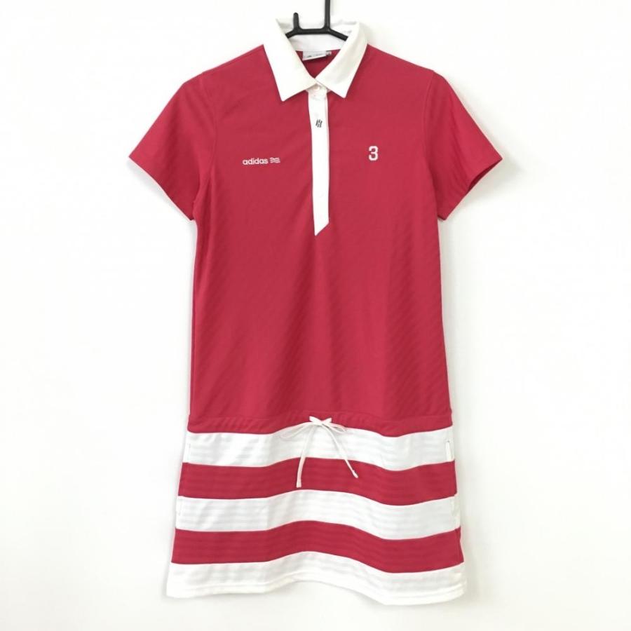 美品☆  アディダス ☆ 半袖ポロワンピース ボーダー S/P 50%OFF価格／adidas アディダス 半袖ポロワンピース ピンクレッド×白