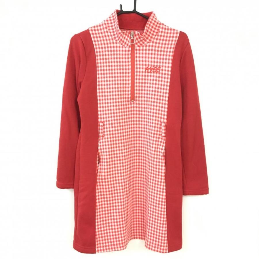 871円 お買い得 40 Off価格 美品 Kiss On The Green キスオンザグリーン ワンピース レッド ハイネック ハーフジップ ギンガムチェック レディース 2 ゴルフウェア