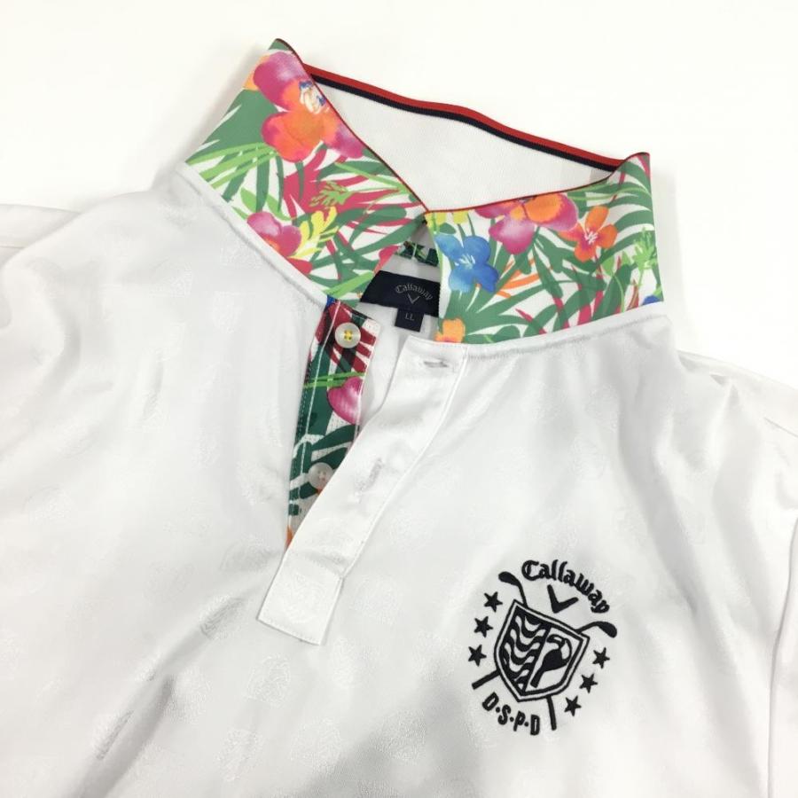 Callaway（キャロウェイ） 半袖ポロシャツ 白×ネイビー 襟裏・前立て花