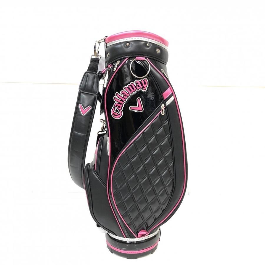 40%OFF価格／(美品)Callaway キャロウェイ キャディバッグ 黒×ピンク エナメル クマネームプレート付き 8.5型ゴルフ
