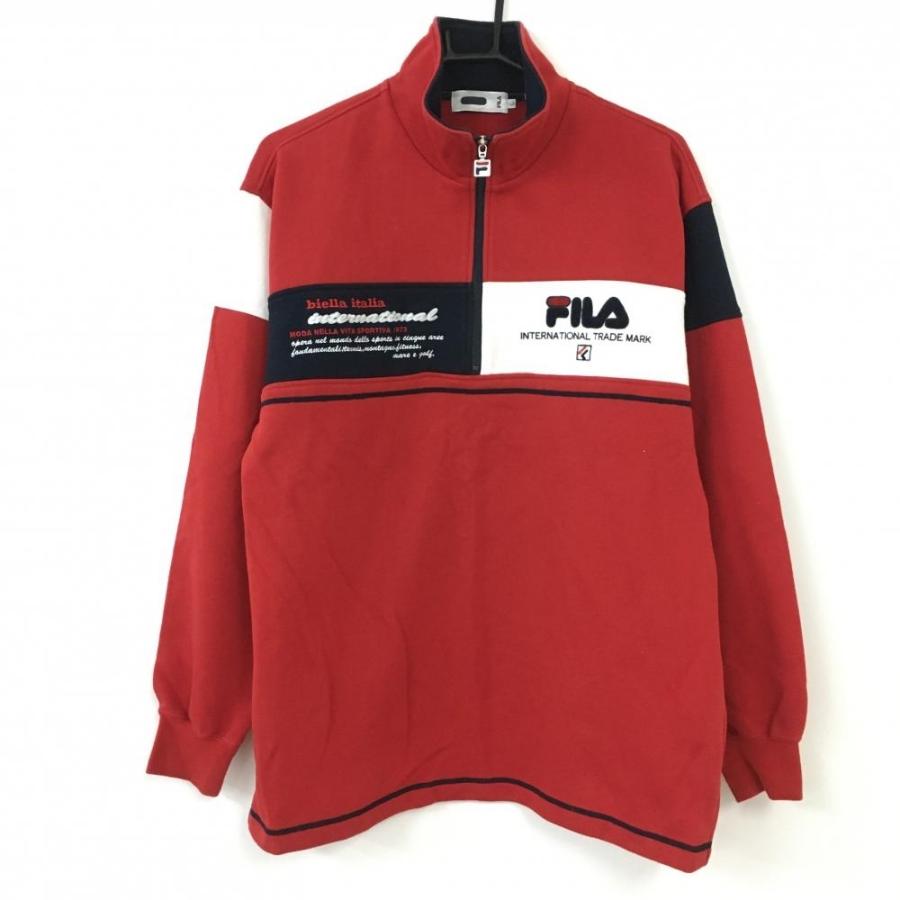 Fila Golf フィラ ハイネックトレーナー レッド 白 スウェット ハーフジップ メンズ L ゴルフウェア