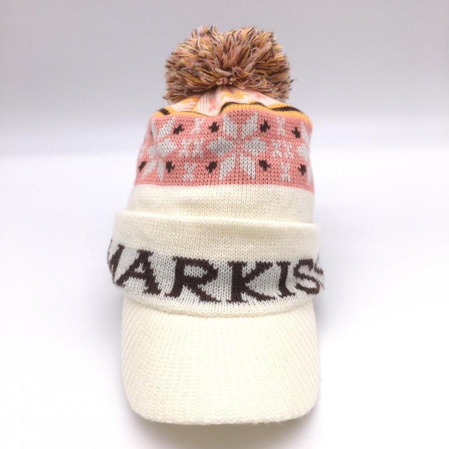 kissmark（キスマーク） ニットキャップ 白×オレンジ×ピンク ボンボン