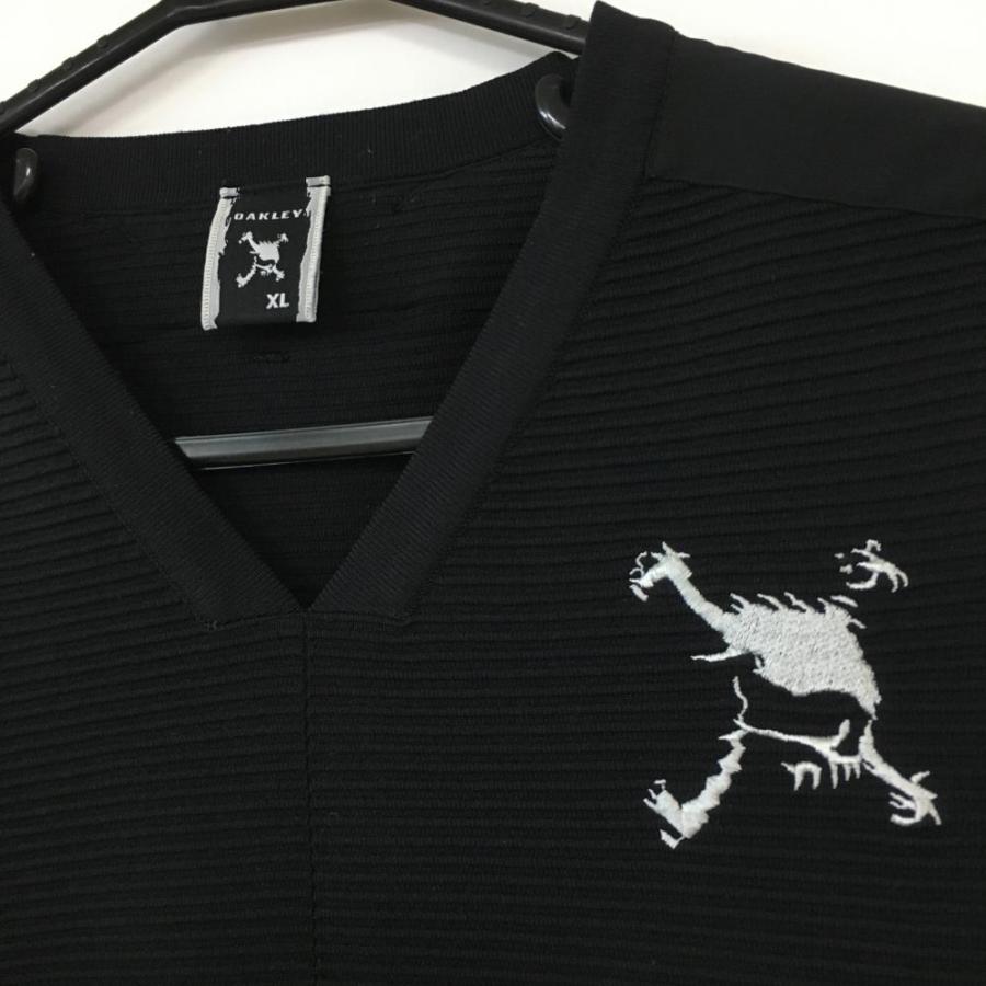 美品】Oakley オークリー 長袖切替ニットセーター 黒×白 ビッグロゴ V