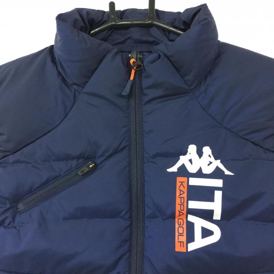 美品】Kappa カッパ ダウンベスト ネイビー×ライトブルー 異素材 ロゴ
