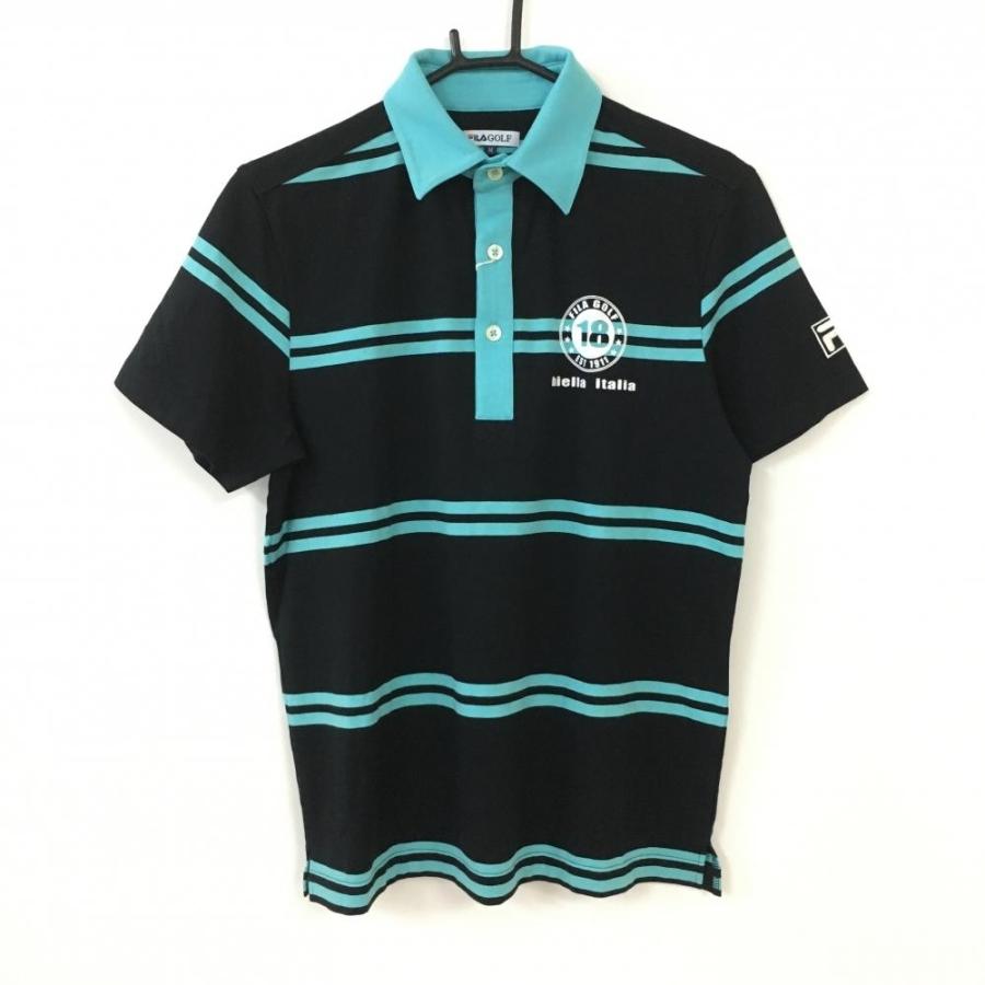 フィラゴルフ 半袖ポロシャツ 黒×ライトブルー ボーダー メンズ M