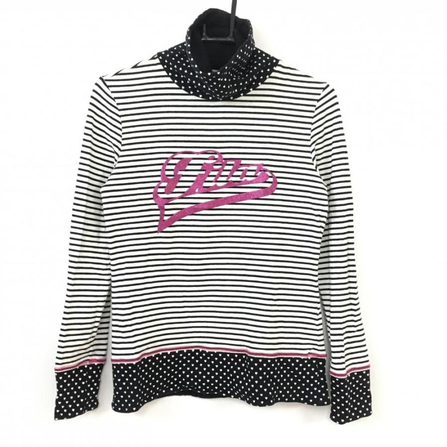 FILA フィラゴルフ 長袖ハイネックシャツ 白×黒 ボーダー×ハート柄 総 