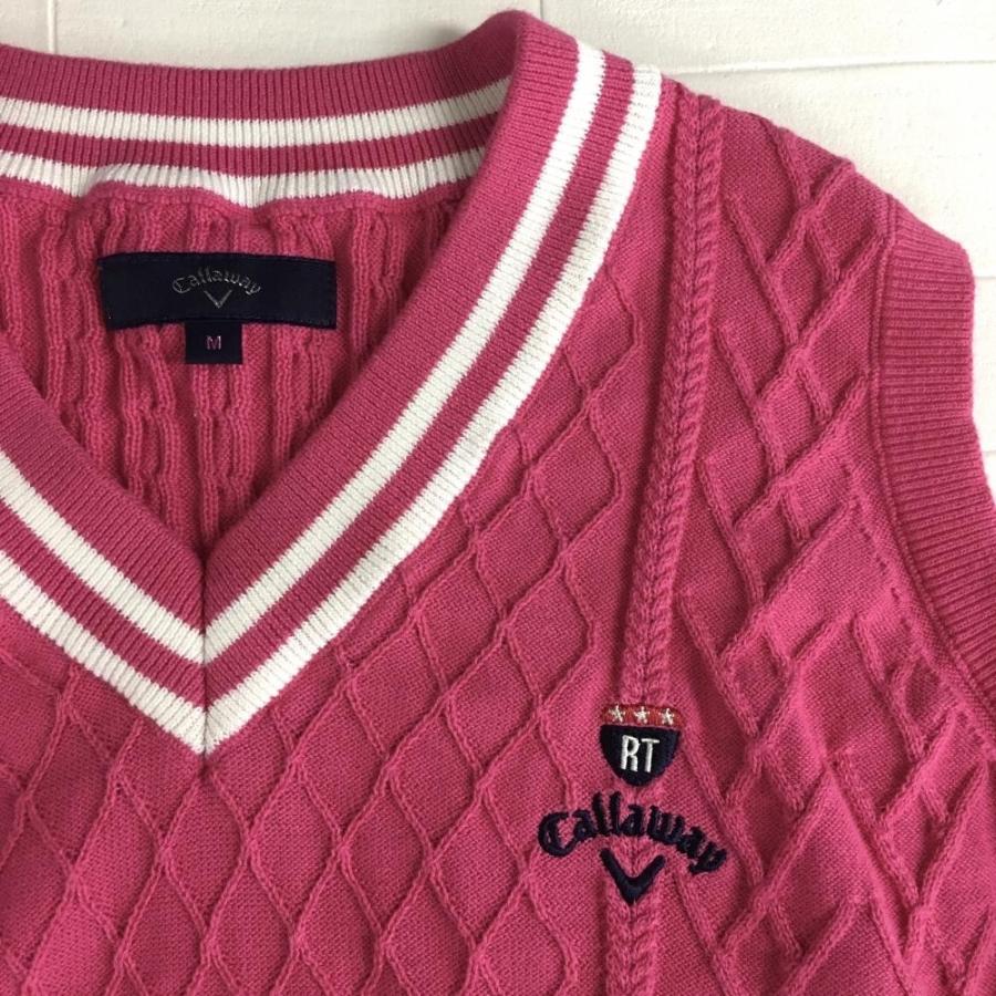 25%OFF価格／(美品)Callaway キャロウェイ ニットベスト ピンク×白