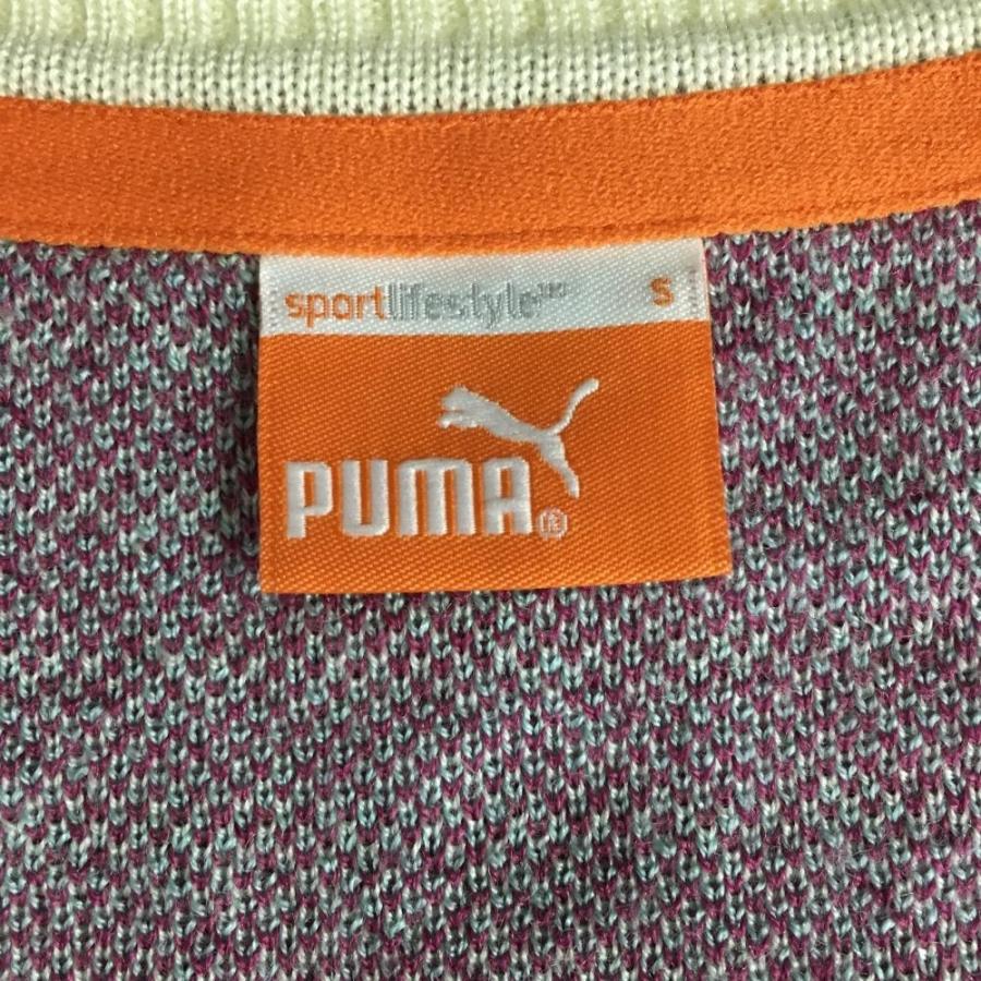 PUMA プーマ 長袖ニットセーター アイボリー×パープル 一部千鳥 PUMA プーマ 長袖ニットセーター アイボリー×パープル 一部千鳥