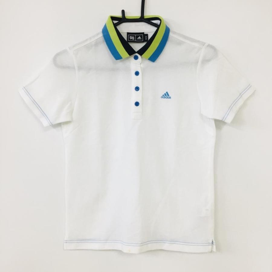 adidas アディダス 半袖ポロシャツ 白×ライトブルー ロゴ刺しゅう 
