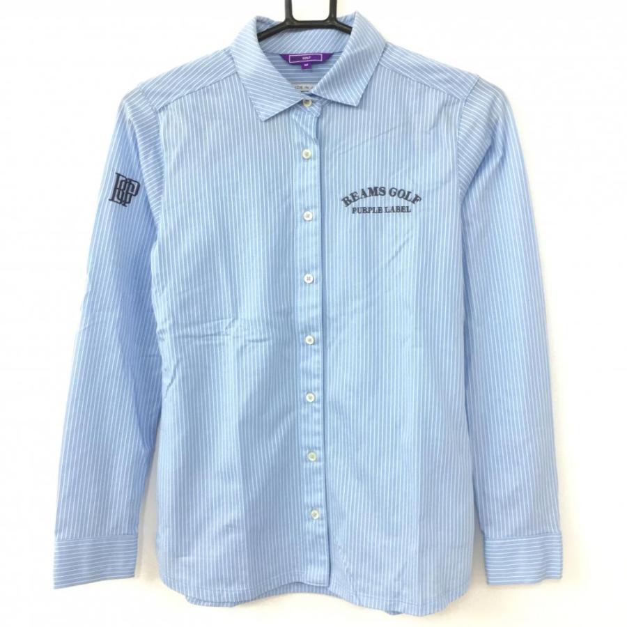 BEAMS ビームスゴルフ 長袖シャツ ライトブルー×白 ストライプ
