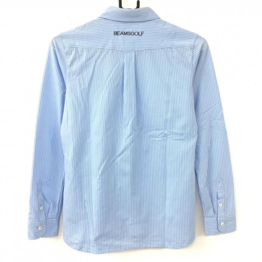 ビームスゴルフ パープルレーベル 切替 ポロシャツ ブルー ストライプ Sサイズ BEAMS GOLF PURPLE LABEL(ビームスゴルフパープルレーベル