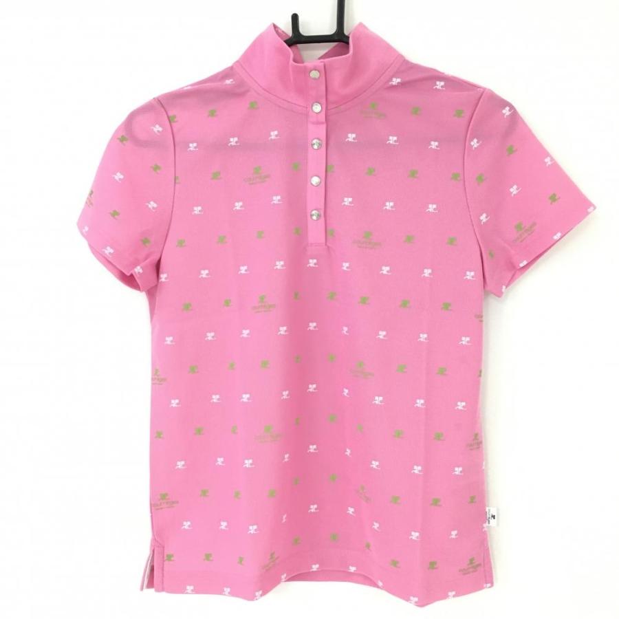 courreges クレージュ 半袖ポロシャツ ピンク×ライトグリーン×白 ロゴ 