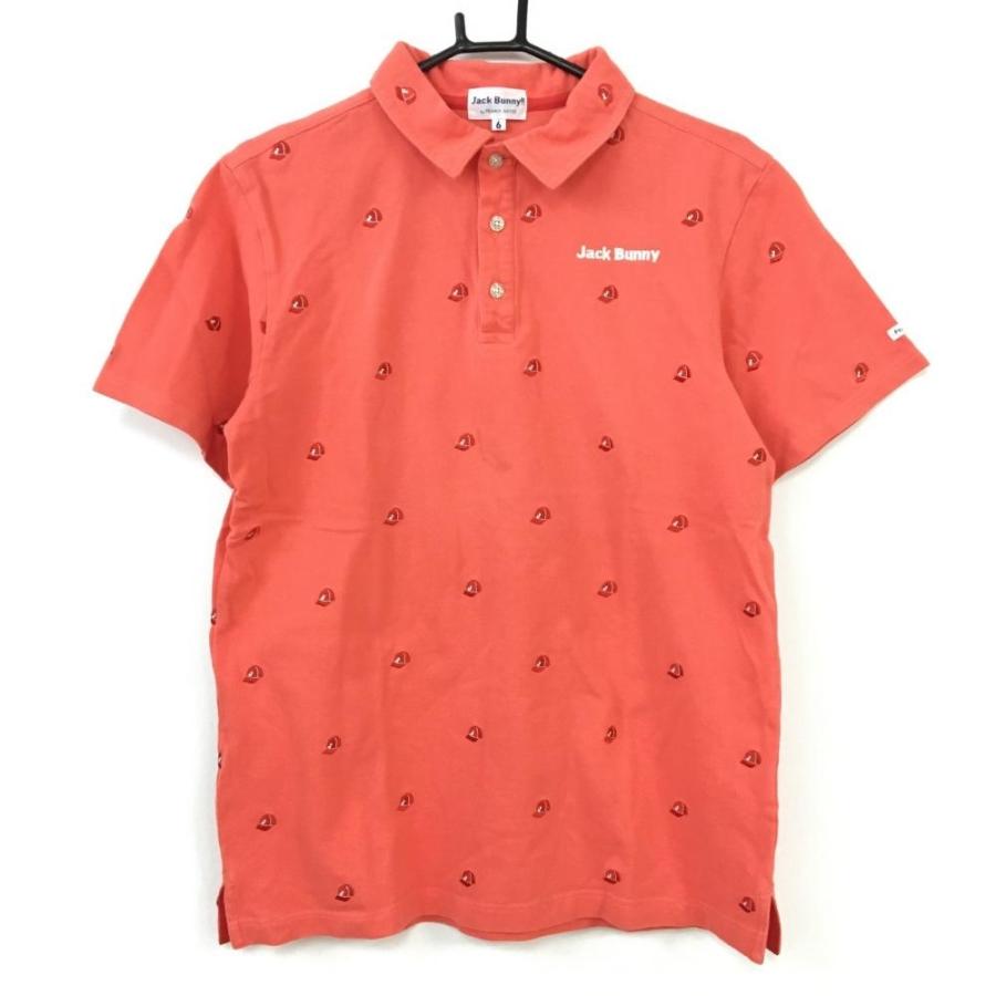 ジャックバニー 半袖ポロシャツ オレンジ×レッド キャップ総柄刺しゅう