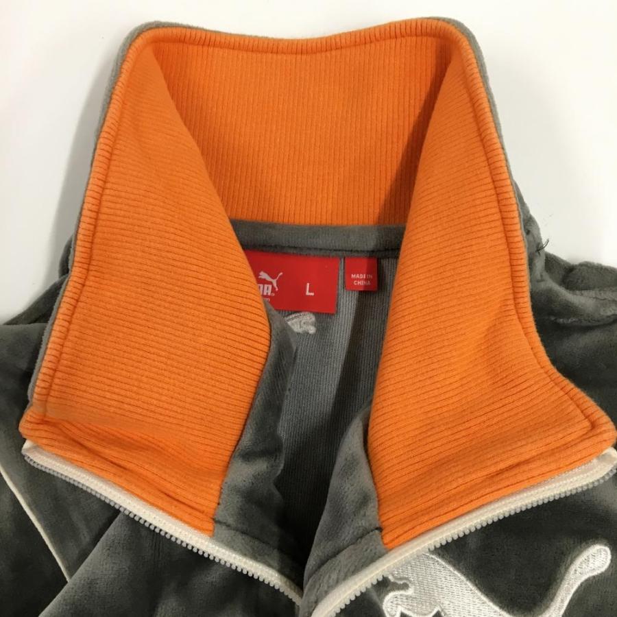PUMA（プーマ） ジップブルゾン グレー×オレンジ ビッグロゴ刺しゅう 