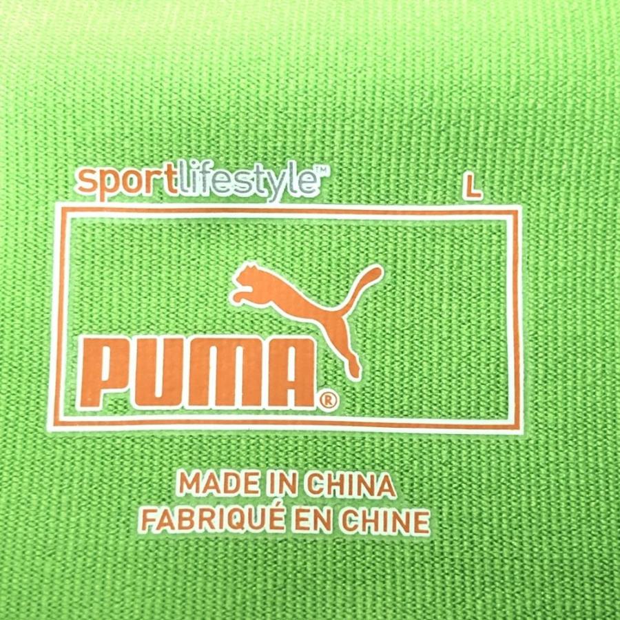 PUMA 長袖　Oサイズ蛍光グリーン PUMA（プーマ） 長袖ポロシャツ ライムグリーン×イエロー 一部ドット