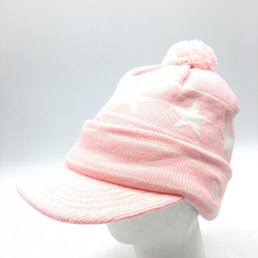NEW ERA（ニューエラ） ニットキャップ ピンク×白 星柄 スター ウール