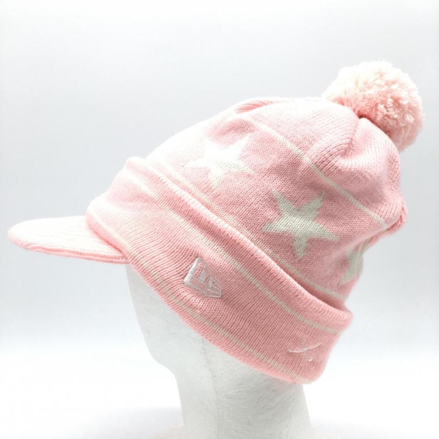 NEW ERA（ニューエラ） ニットキャップ ピンク×白 星柄 スター ウール