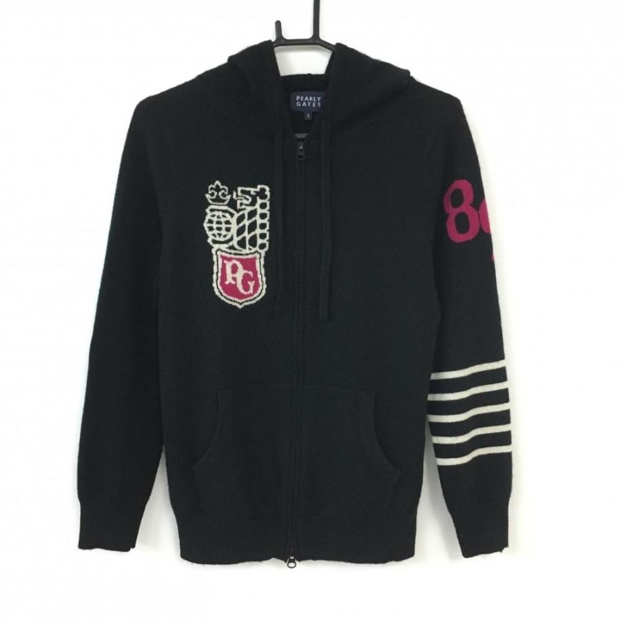 30%OFF価格／(美品)PEARLY GATES パーリーゲイツ ニットパーカー 黒×白  