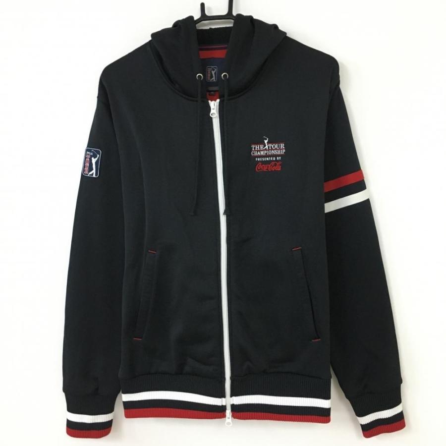 美品)PGA PGA TOUR ジップパーカー 黒×レッド 裏起毛