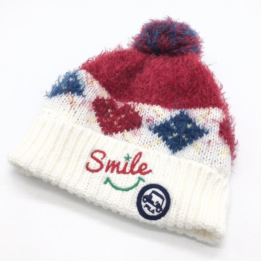FILA（フィラ） フィラゴルフ ニット帽 白×レッド Smile ボンボン付き